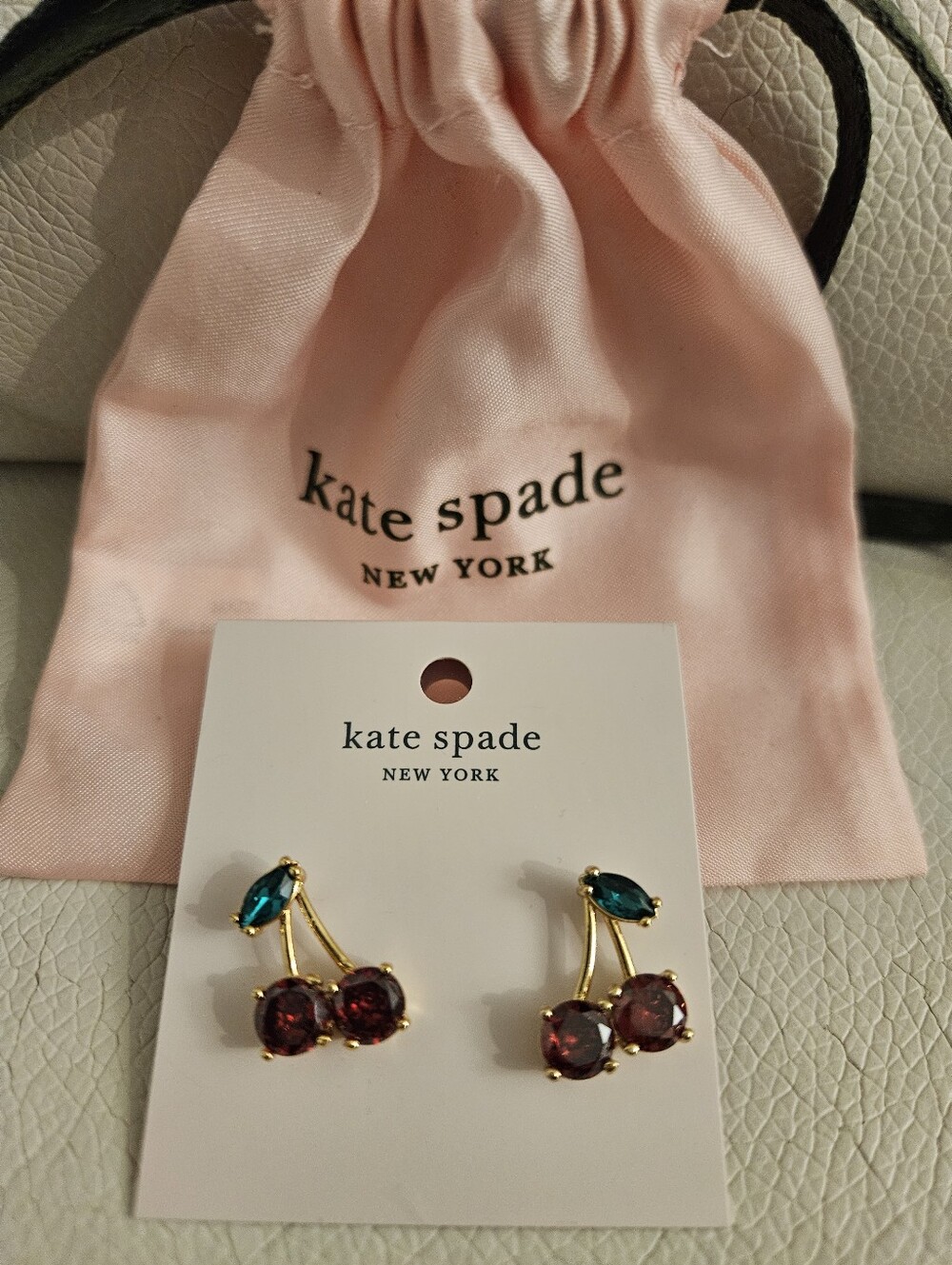 Kate Spade Ma Cherie Cherry Stud Earrings Red Green Gold NWT
